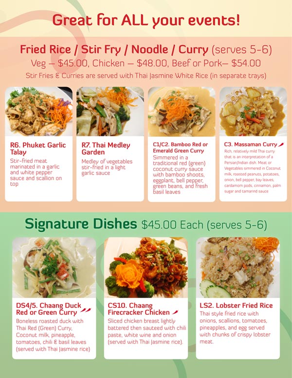 Chaang Thai Catering Menu Inside Right Page