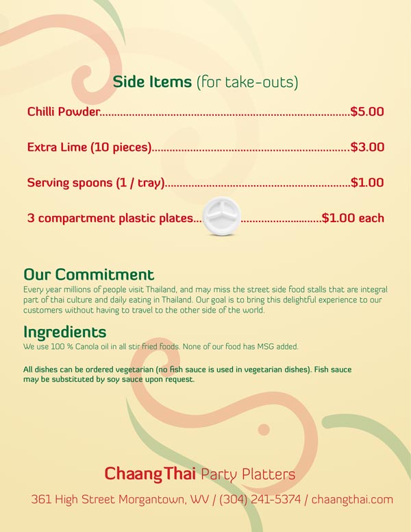 Chaang Thai Catering Menu Back Page